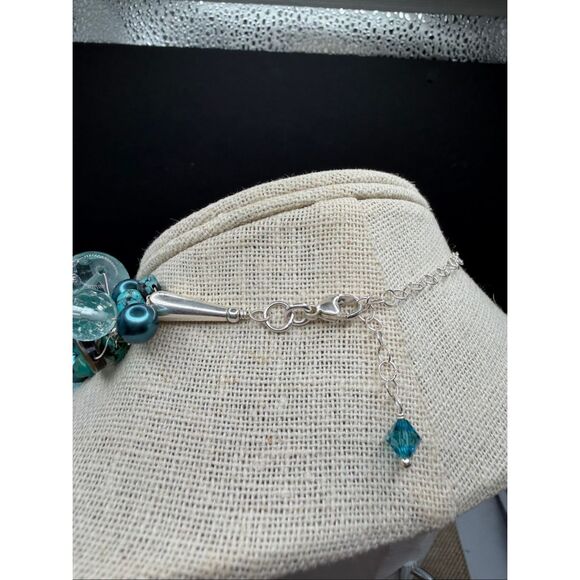 Chunky Aqua Teal Glass & Shell Bead Statement Necklace - Picture 3 of 8